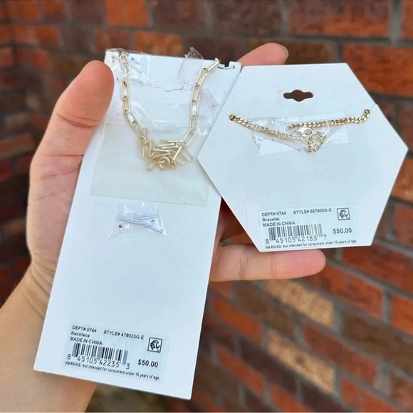 E Initial Gold Crystal Bracelet&Necklace Set - Picture 3 of 8